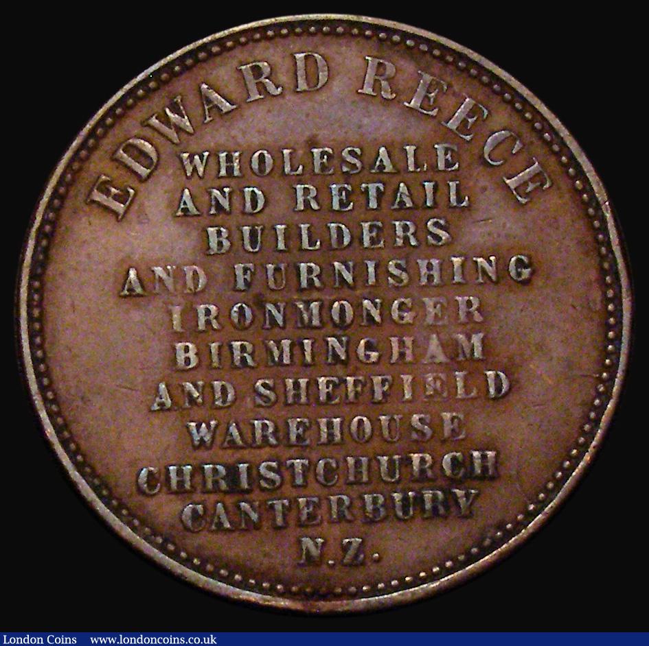 London Coins : A175 : Lot 1113 : New Zealand Halfpenny Token undated (1860-1867) Edward Reece, Christchurch, Reverse: Seated male fig...