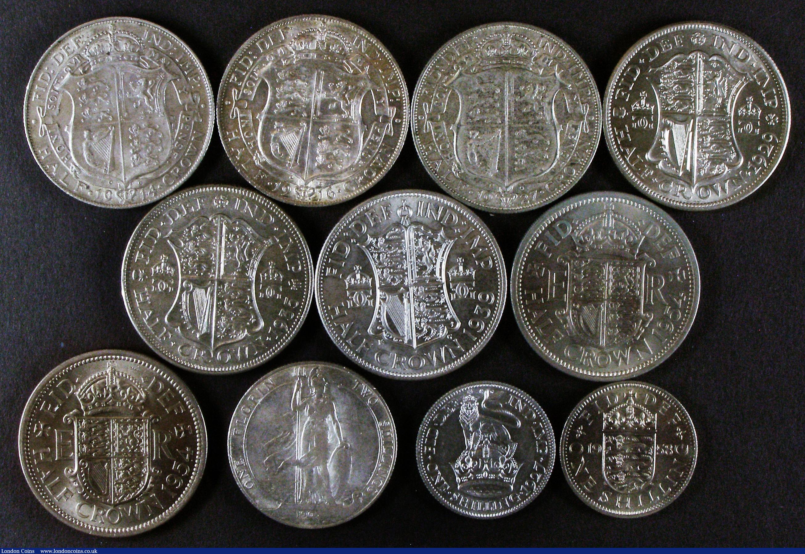 London Coins : A175 : Lot 1290 : Halfcrowns to Shillings (11) Halfcrowns (8) 1914 GVF, 1916 GVF/NEF and lustrous, 1927 First Reverse ...