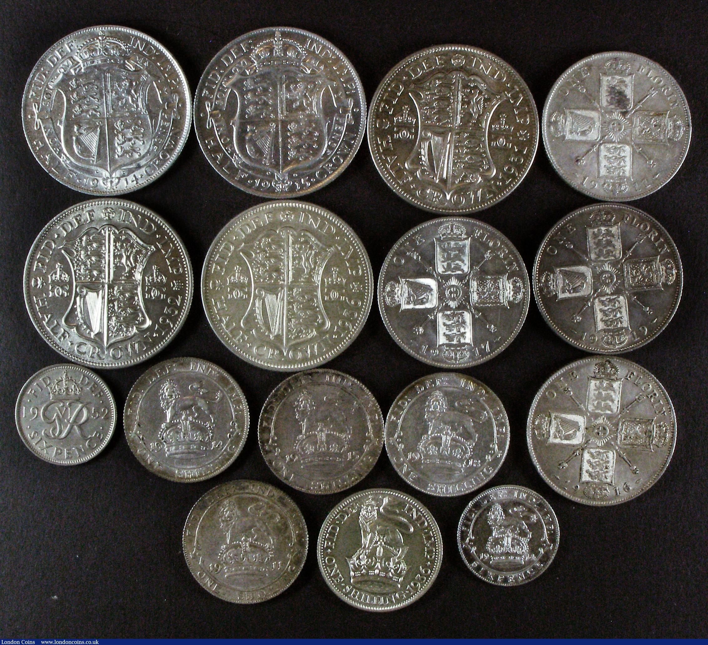 London Coins : A175 : Lot 1294 : Halfcrowns to Sixpences (16) Halfcrowns (5) 1914 GVF and lustrous, 1915 GVF, 1931 EF, 1932 GEF/AU an...