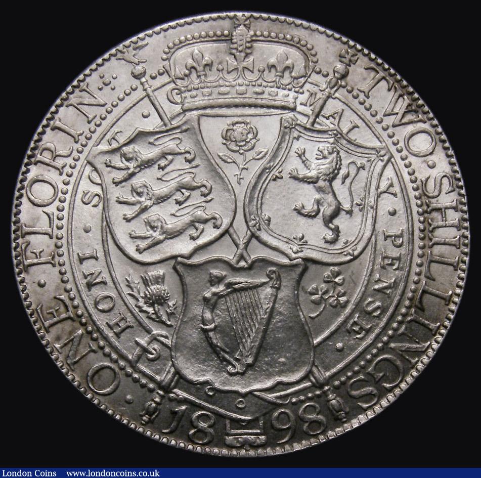London Coins : A175 : Lot 1593 : Florin 1898 ESC 882, Bull 2968 Lustrous UNC in an LCGS holder and graded LCGS 80, Ex-London Coins Au...