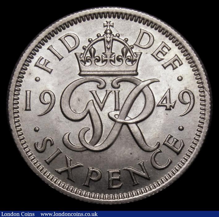London Coins : A175 : Lot 1826 : Sixpence 1949 ESC 1838A, Bull 4255, Choice UNC and lustrous with a subtle blue and golden tone, in a...
