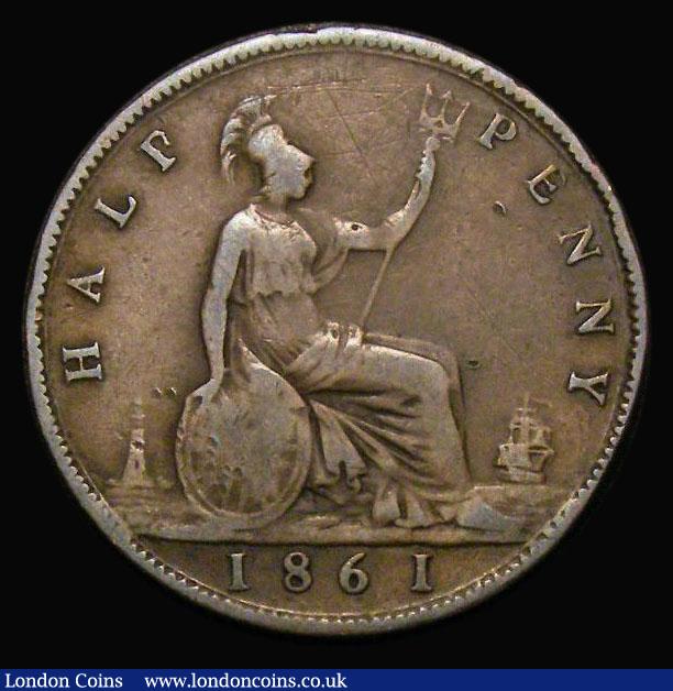 London Coins : A175 : Lot 2046 : Halfpenny 1861 F over P in HALF thus appearing to read HALP, Freeman dies 6+G. LCGS Variety 30. VG i...