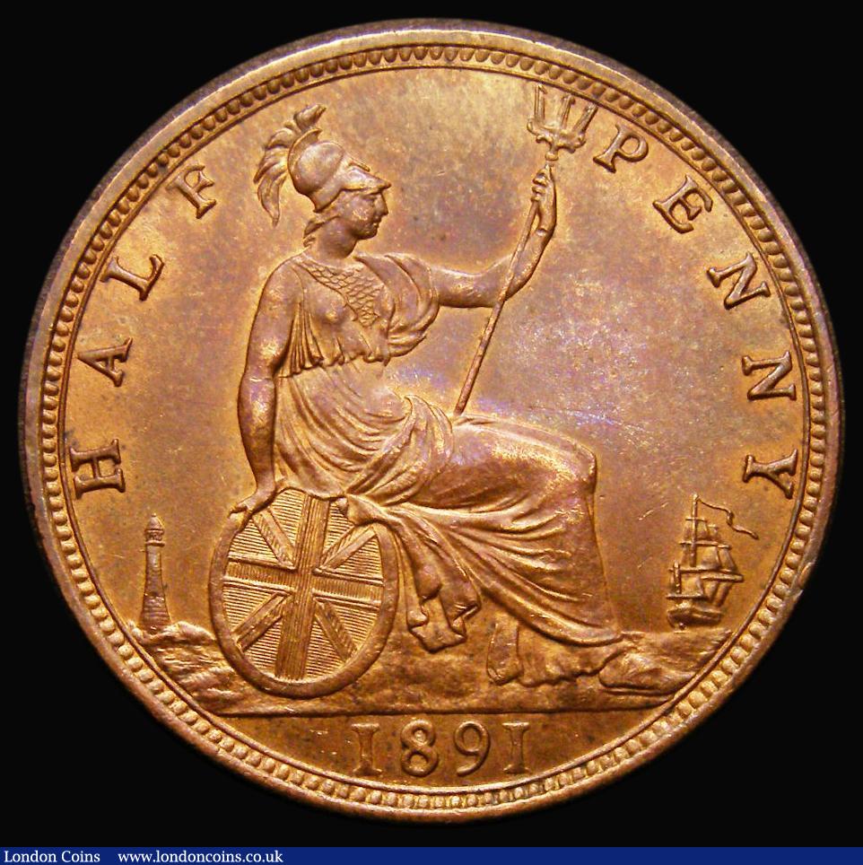 London Coins : A175 : Lot 2076 : Halfpenny 1891 Freeman 364 dies 17+S UNC with traces of lustre, even and pleasing, in an LCGS holder...