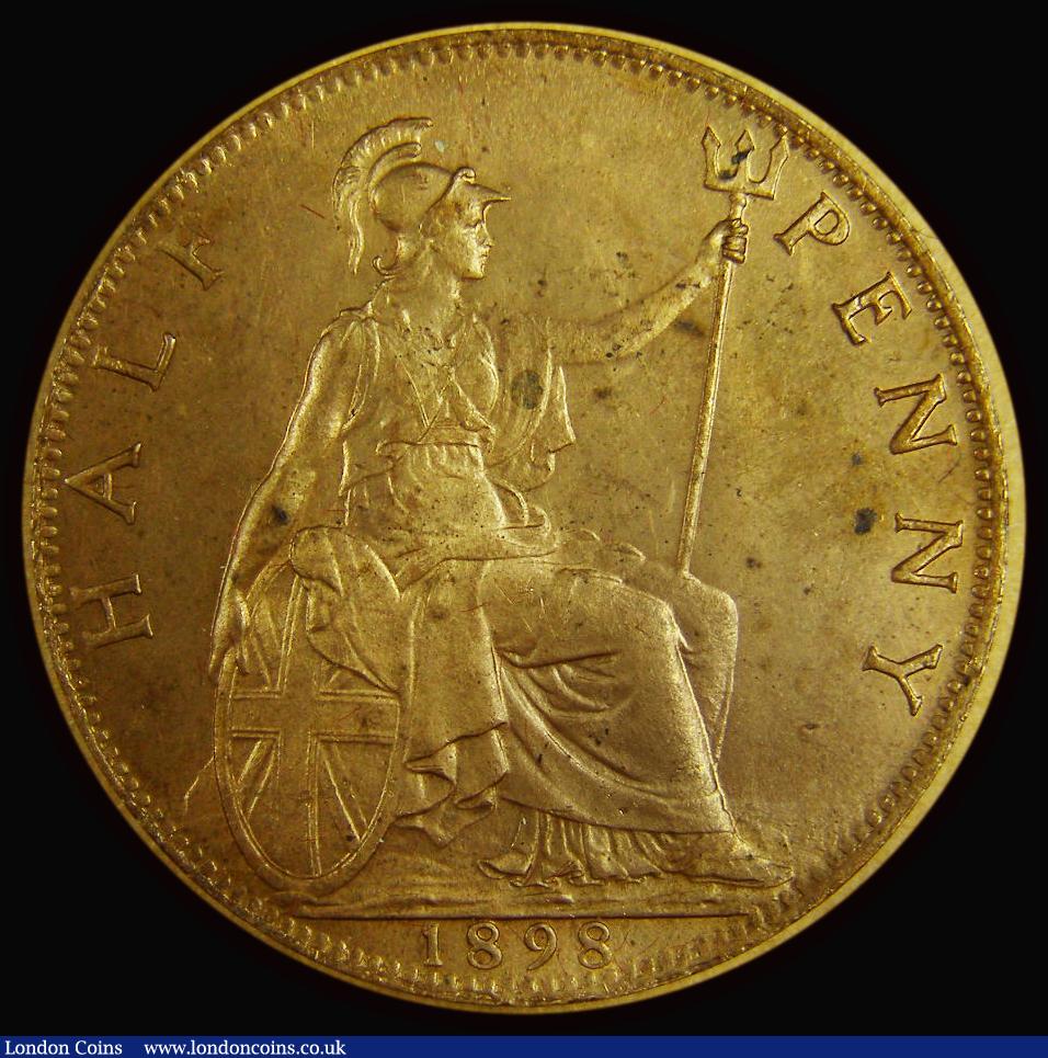 London Coins : A175 : Lot 2081 : Halfpenny 1898 Freeman 375 dies 1+B UNC with good subdued lustre and some tone spots, in an LCGS hol...