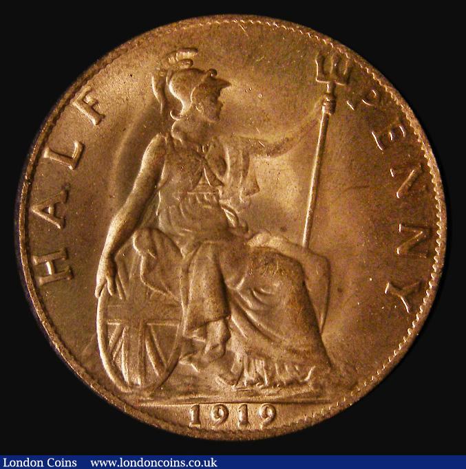 London Coins : A175 : Lot 2100 : Halfpenny 1919 Freeman 398 dies 1+A, UNC with around 80% lustre and with excellent surfaces, in an L...