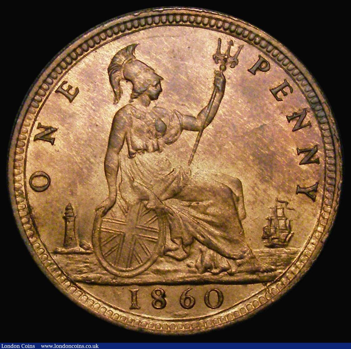 London Coins : A175 : Lot 2196 : Penny 1860 Toothed Border, as Freeman 15, dies 4+D, with double struck 6 in the date and double stru...