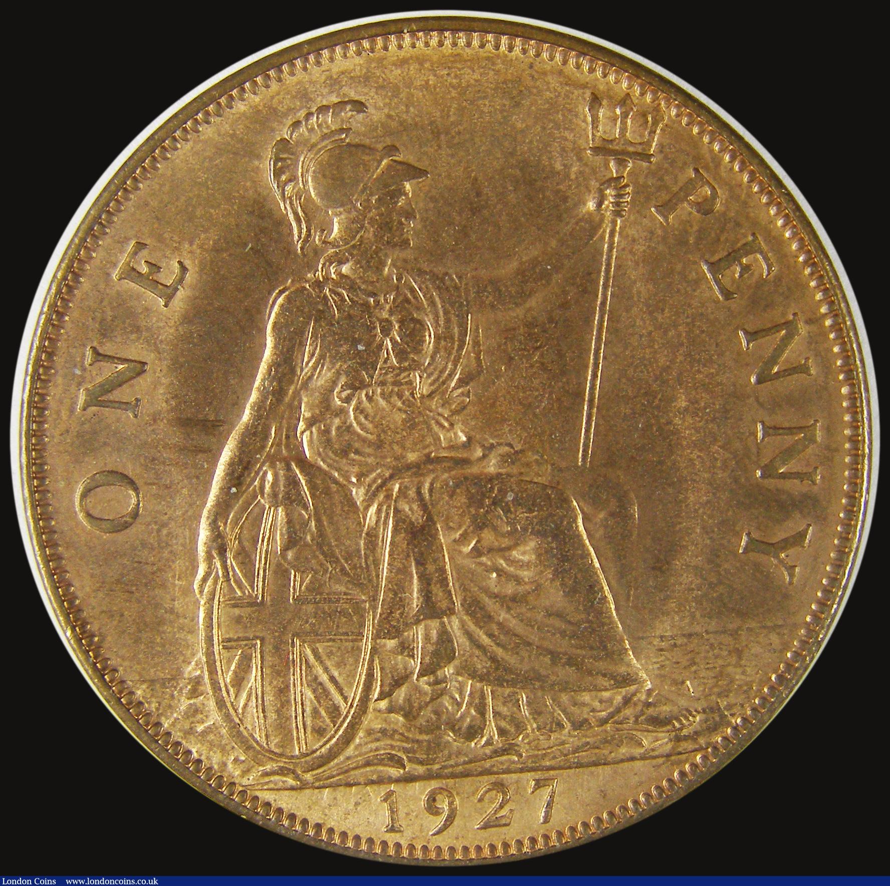 London Coins : A175 : Lot 2348 : Penny 1927 Freeman 197 dies 4+C UNC with around 30% lustre, in an LCGS holder and graded LCGS 82, Ex...