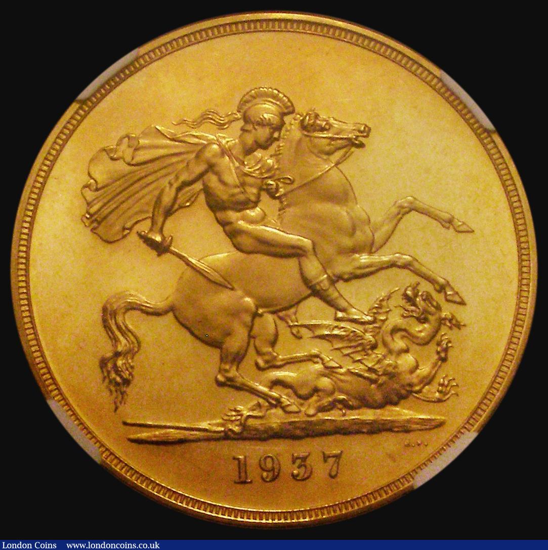 London Coins : A175 : Lot 2446 : Five Pounds 1937 Proof S.4074 in an NGC holder and graded PF63 Ultra Cameo, the only George VI Gold ...