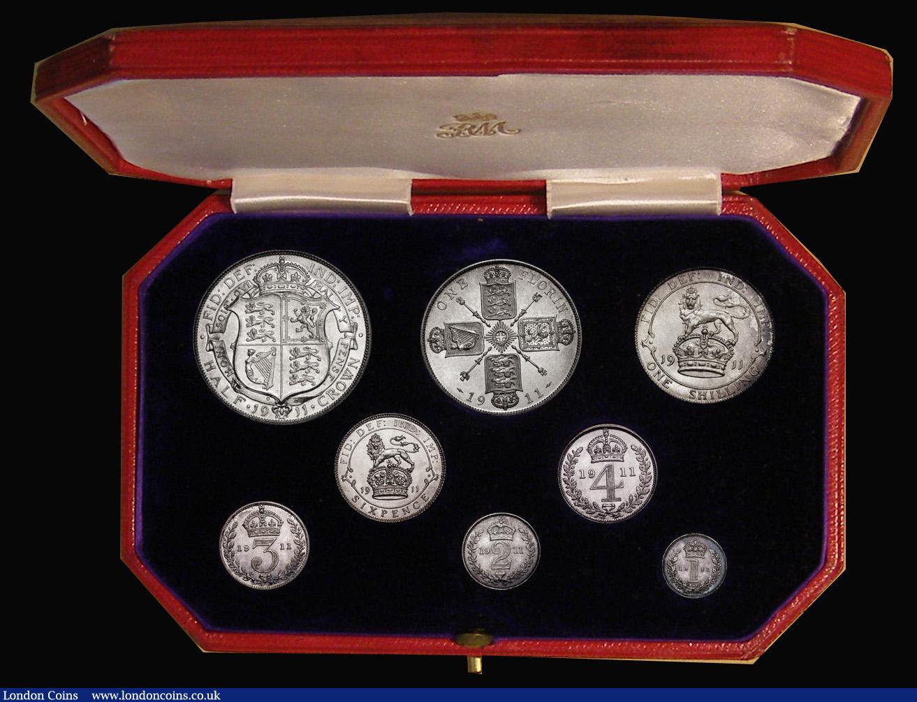 London Coins : A175 : Lot 403 : Proof Set 1911 the Eight coin silver set Halfcrown - Maundy Penny nFDC-FDC with minimal hairlines, s...