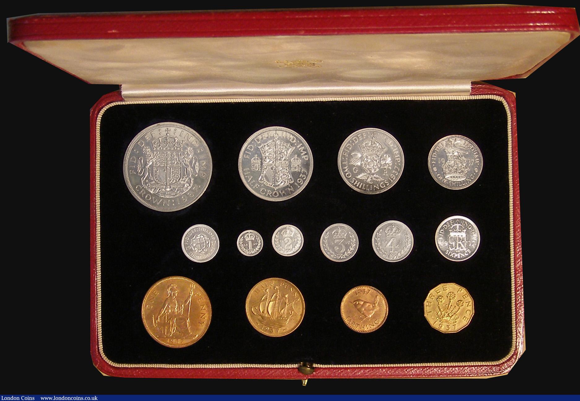 London Coins : A175 : Lot 407 : Proof Set 1937 (15 coins) Crown to Farthing including the Maundy Set, UNC to nFDC, the Halfcrown wit...