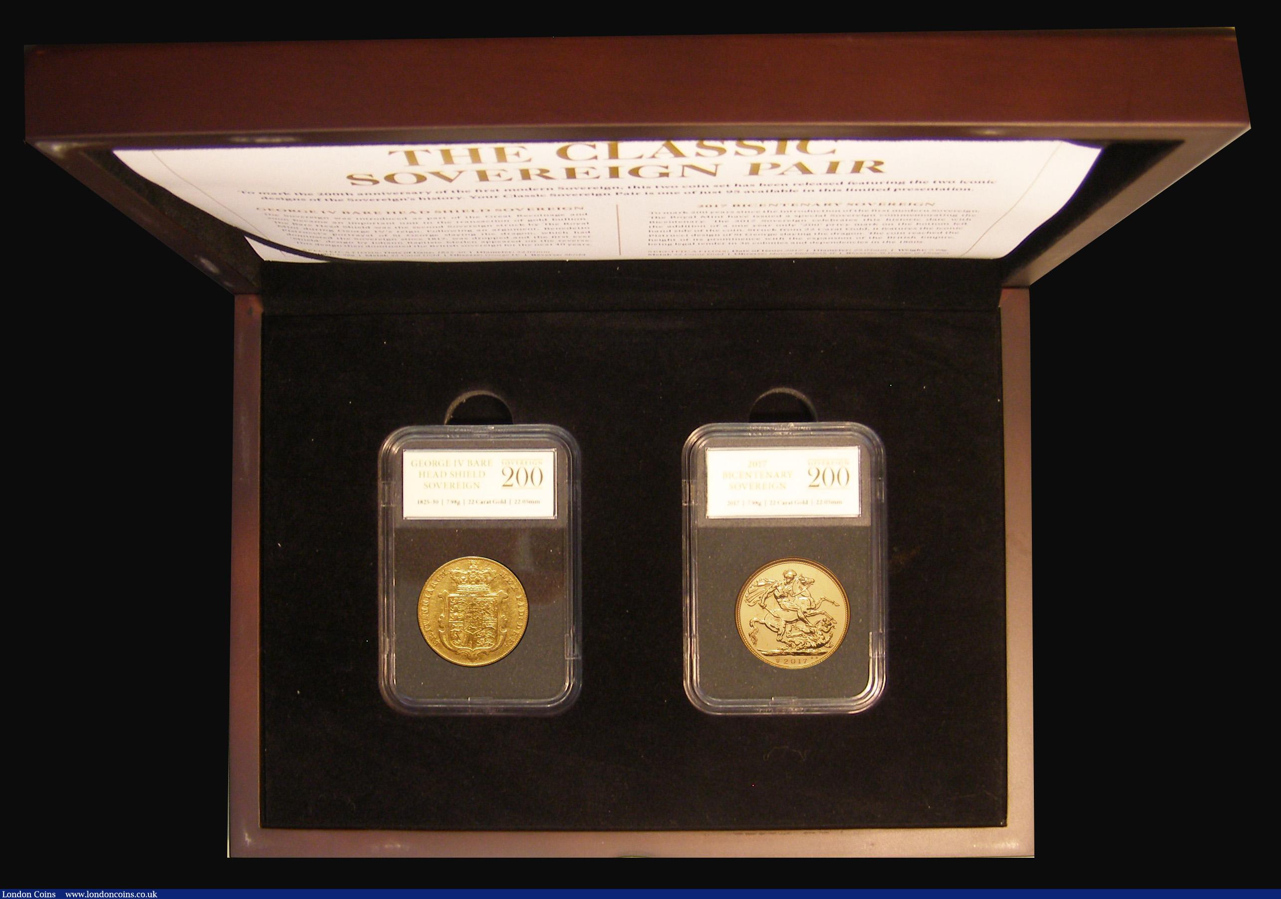 London Coins : A175 : Lot 515 : Sovereigns (2) 'The Classic Sovereign Pair' a 2-coin set comprising Sovereign 1827 Marsh 1...