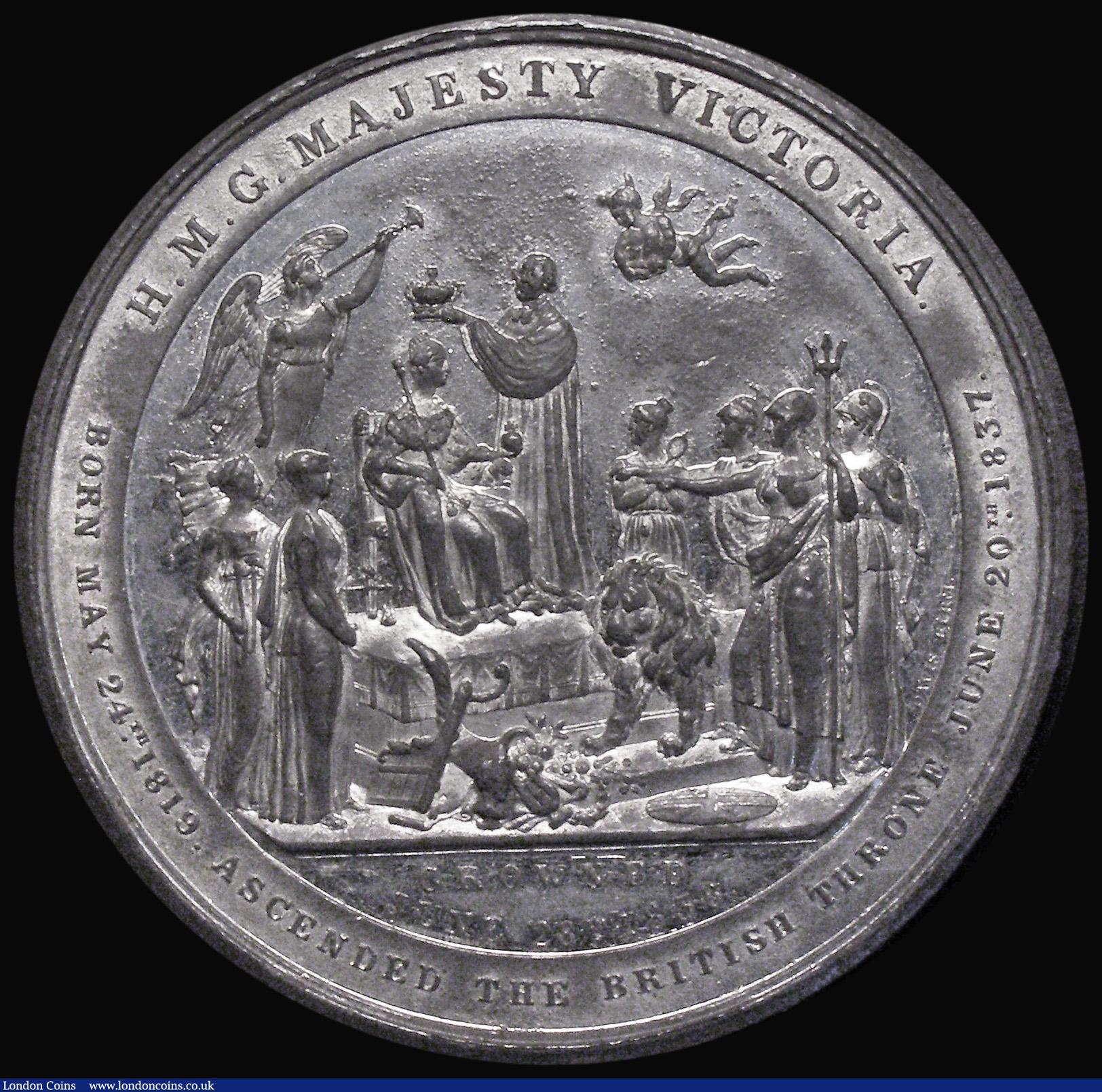 London Coins : A175 : Lot 809 : Coronation of Queen Victoria 1838 64mm diameter in White Metal by Davis, BHM 1807, Head of Victoria ...