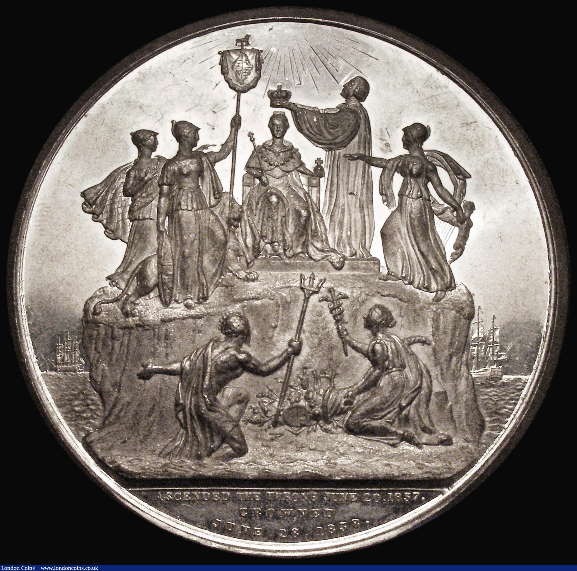 London Coins : A175 : Lot 812 : Coronation of Queen Victoria 1838 74mm diameter in White Metal, by G.R.Collis, Eimer 1310, BHM 1805,...