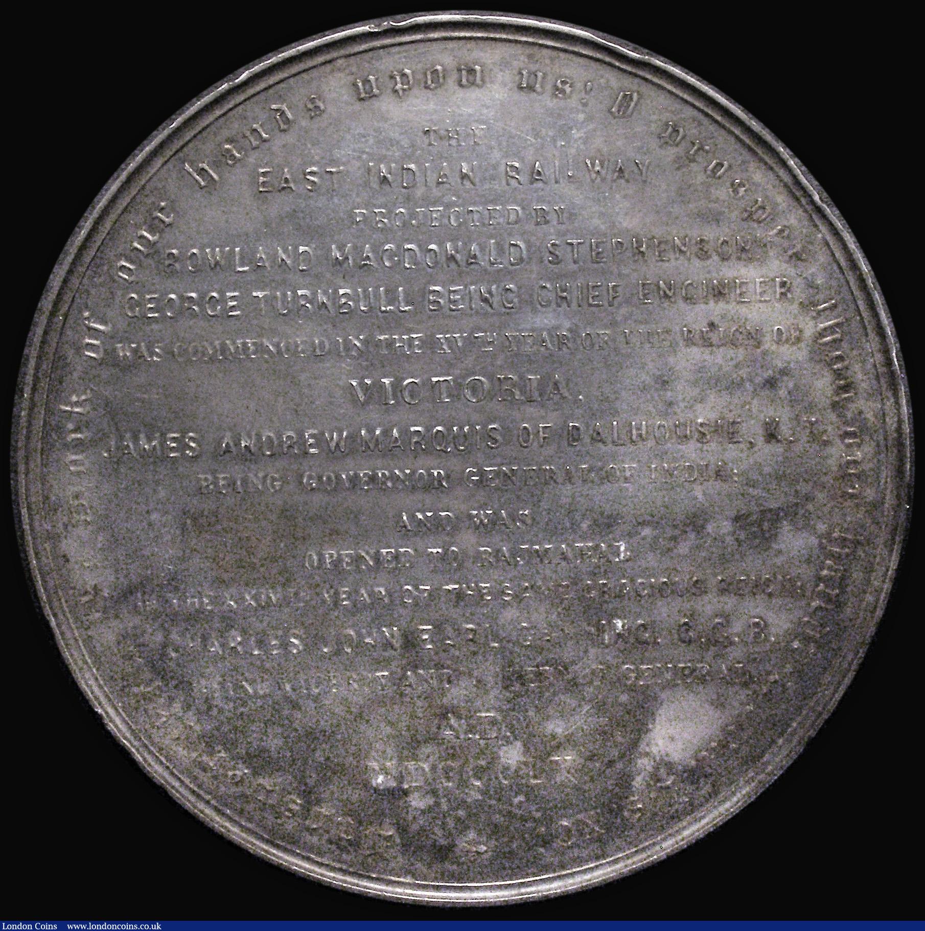 London Coins : A175 : Lot 837 : India, East Indian Railway opened to Rajmahal, 1860, 73mm diameter in silver, unsigned (after W. Wyo...