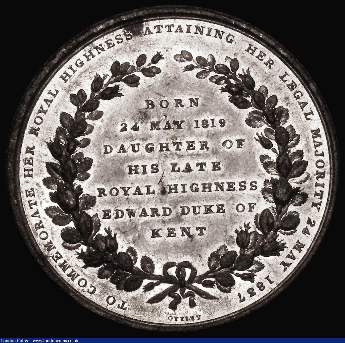 London Coins : A175 : Lot 846 : Majority of Princess Victoria 1837 51mm diameter in White Metal by Ottley, Eimer 1292, BHM 1743, WE ...