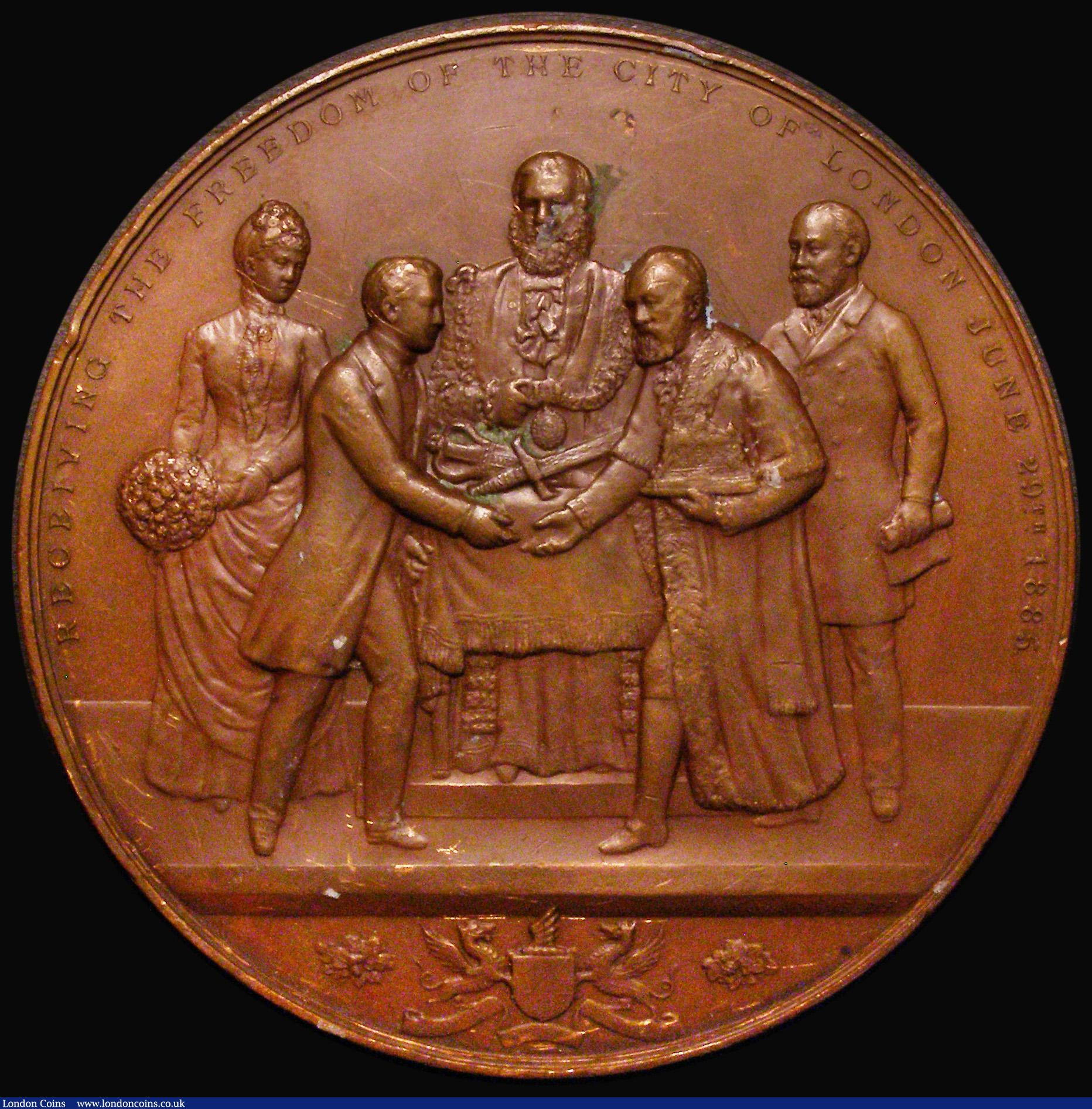 London Coins : A175 : Lot 861 : Prince Albert, Freedom of the City of London 1885 77mm diameter in bronze by G.G.Adams, Eimer 1717, ...