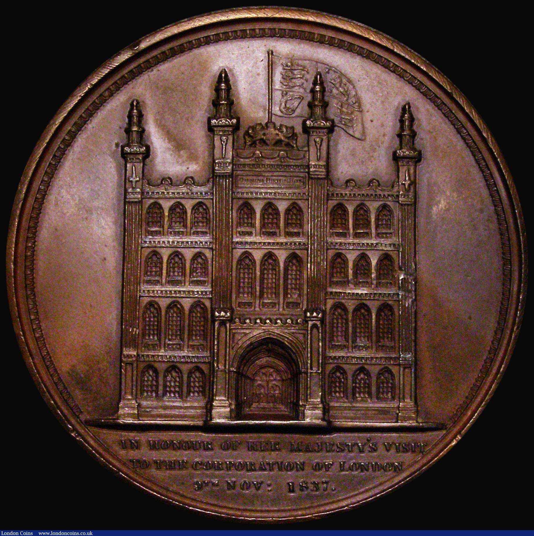 London Coins : A175 : Lot 903 : Victoria, Visit to the City of London 1837, 55mm diameter in bronze by W.Wyon, Eimer 1304, BHM 1775,...