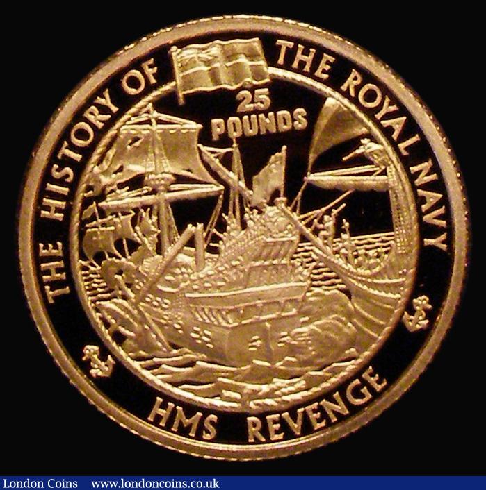 London Coins : A175 : Lot 943 : Alderney &pound;25 Gold 2004 History of the Royal Navy - HMS Revenge, KM#69 Gold Proof, FDC uncased,...