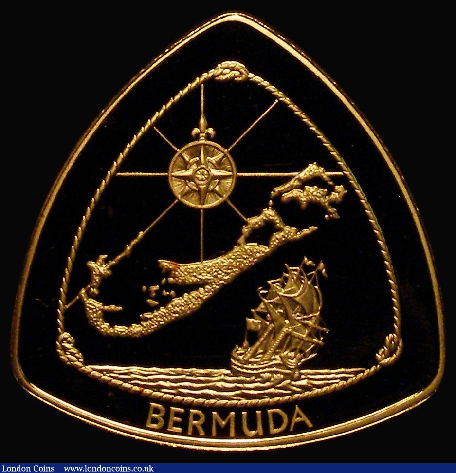 London Coins : A175 : Lot 968 : Bermuda 30 Dollars Gold 1996 Triangular Gold Proof, Reverse: Map of the Islands, a compass and a cap...