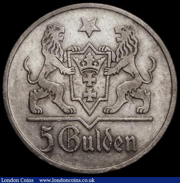 London Coins : A175 : Lot 987 : Danzig 5 Gulden 1923 KM#147 Marienkirche GVF with touches of golden tone, a scarce issue seldom seen...