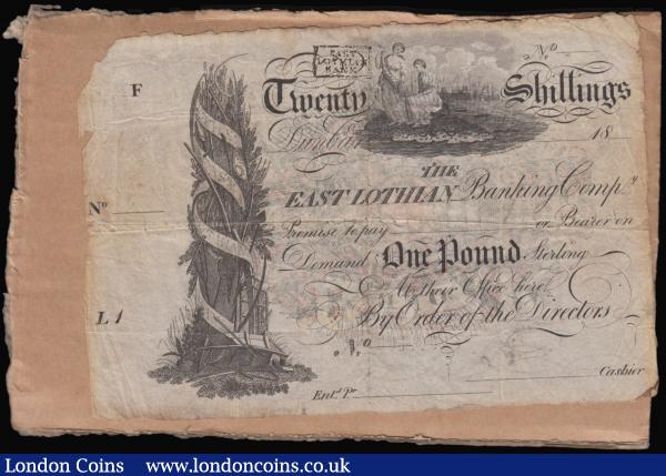 Scotland East Lothian Banking Company 20 shillings unissued remainder dated 18xx and unsigned, NVF the top of the note is attached to a card with adhesive  : World Banknotes : Auction 175 : Lot 138