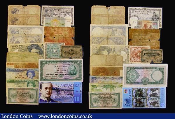 World (38) 1914-recent issues mostly in circulated grades including Antarctica $10 Dr John Hamilton, India 5 Rupees George VI, Belgium 5 Francs (2) 1914 and 1919 the latter pleasing VF, Malaya 50 Cents 1941 nVF, Tripolitania 100 Lire 1943 Libya Pick M6 nVF, 1000 (TAUSEND) Marks 1944 issue ALLIIERTE MILITARBEHORDE series 31 150535 EF and more : World Banknotes : Auction 175 : Lot 153