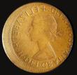 London Coins : A175 : Lot 2133 : Mint Error - Mis-Strike Halfpenny Elizabeth II obverse brockage struck off-centre with around 3mm of...