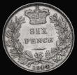 London Coins : A175 : Lot 2832 : Sixpence 1844 Large 44 in date ESC 1690A, as Bull 3177, but C of VICT not overstruck, VF/GVF and sca...
