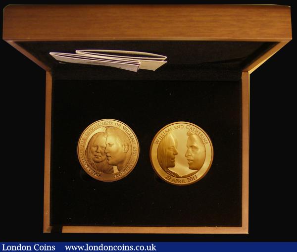 Five Pounds Gold Proofs William and Catherine (2), Alderney 2010 Engagement and GB 2011 Wedding a two coin set in the Royal Mint case of issue with certificates, FDC the Alderney with just a suggestion of light toning : English Cased : Auction 175 : Lot 322