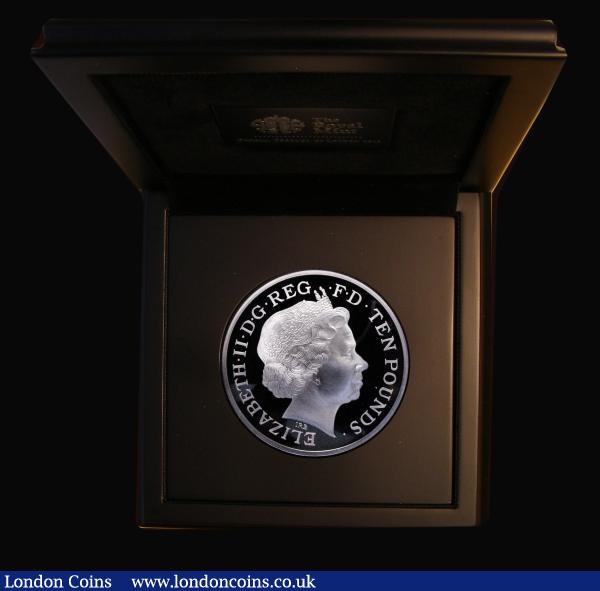 Ten Pounds 2012 The Official London 2012 Olympic Games UK 5oz Silver Coin, Pegasus the winged horse reverse, right facing portrait of QE II by Rank-Broadley obverse, 65mm diameter in .999 silver, Proof nFDC/FDC with a hint of toning, in the Royal Mint presentation box as issued with booklet-style certificate : English Cased : Auction 175 : Lot 525