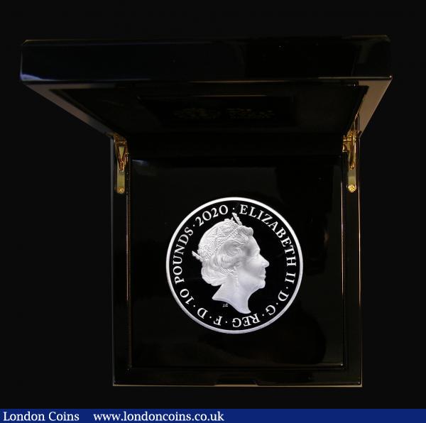 Ten Pounds 2020 James Bond 007 Silver 5oz. Proof, the reverse design showing the front view of the iconic Aston Martin DB5, the 007 logo on the gun barrel background. This series is proving to be a 'must have' for the James Bond collector. FDC in the Royal Mint box of issue with booklet and certificate number 033 of a total mintage of 410 pieces, however only 150 are available in this presentation format, comes in the Royal Mint black '007 Special Issue' outer box  : English Cased : Auction 175 : Lot 545