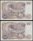 London Coins : A175 : Lot 55 : Ten Pounds Page 1975 Florence Nightingale B330 (2) consecutives B43 prefix Unc