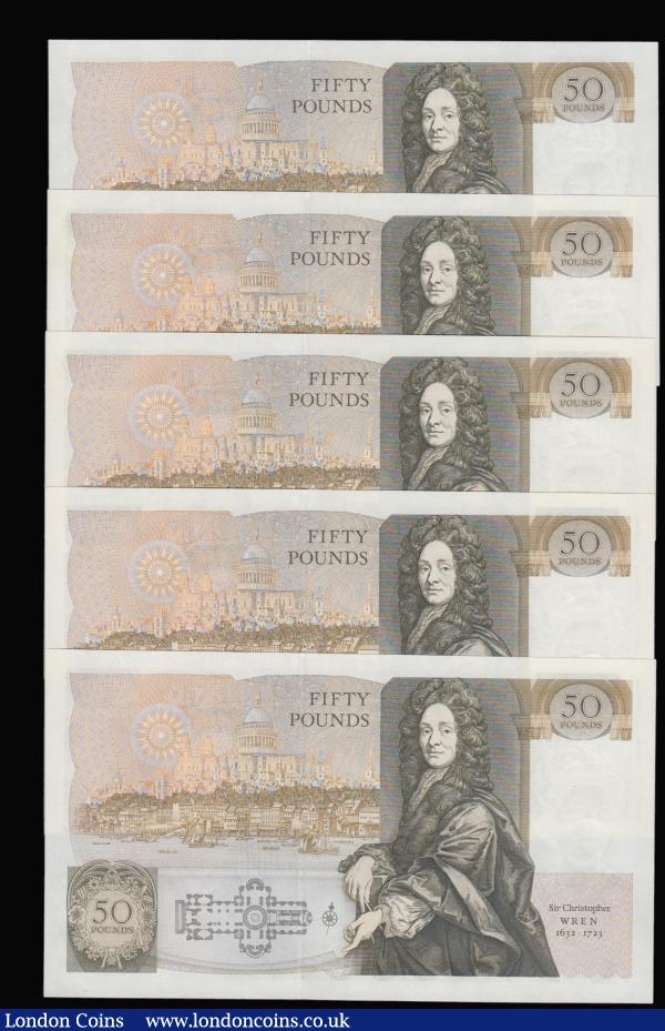 Fifty pounds Somerset B352 issued 1981 (5 consecutives) series B10 323230 through to B10 323234, Christopher Wren on reverse, Pick381a, about UNC-UNC : English Banknotes : Auction 175 : Lot 68