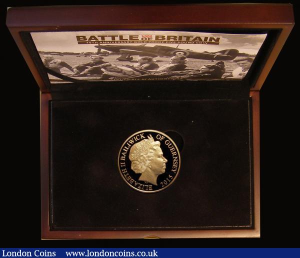 Guernsey Five Pounds 2015 Battle of Britain 75th Anniversary Gold Proof FDC in the box of issue with certificate stating number 16 of just 75 issued : World Cased : Auction 175 : Lot 688