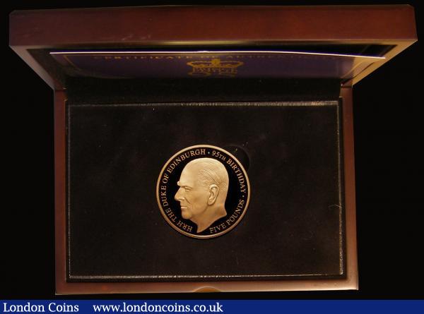 Guernsey Five Pounds 2016 HRH The Duke of Edinburgh 95th Birthday Gold Proof FDC in the box of issue with certificate : World Cased : Auction 175 : Lot 689