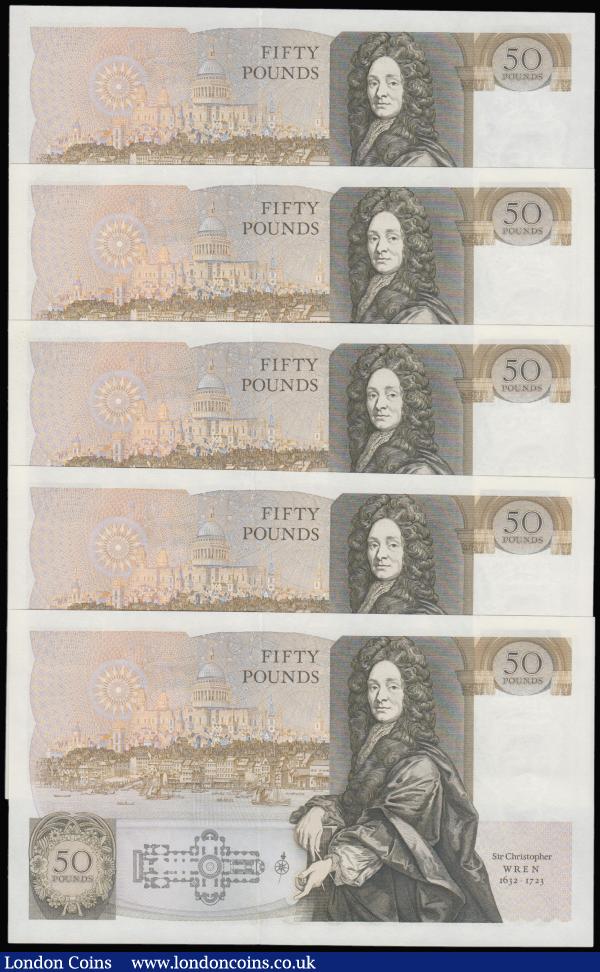Fifty pounds Somerset B352 issued 1981 (5 consecutives) series B10 323235 through to B10 323239, Christopher Wren on reverse, Pick381a, about UNC-UNC : English Banknotes : Auction 175 : Lot 69