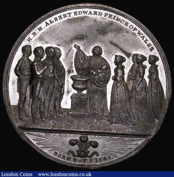 Birth of Albert Edward, Prince of Wales 1841 54mm diameter in White Metal, Eimer 1357, BHM 1992, WE 1357, Obverse: Conjoined busts of Queen Victoria and Prince Albert, the Queen crowned, VICTORIA BRITAN REGINA, ET ALBERT SAX COBURG GOTHA PRINCEPS, Reverse: Priest with attendants, holds the infant Prince, H.R.H. ALBERT EDWARD PRINCE OF WALES, In Exergue: BORN NOV 9. 1841, NEF and lustrous : Medals : Auction 175 : Lot 790