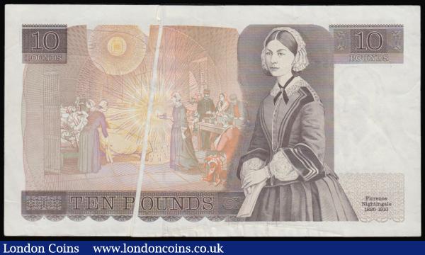 Ten Pounds Somerset CX03 690953 ERROR with a blank white strip about a millimetre in width running down both sides of the note at an angle to the security strip VF : English Banknotes : Auction 175 : Lot 83