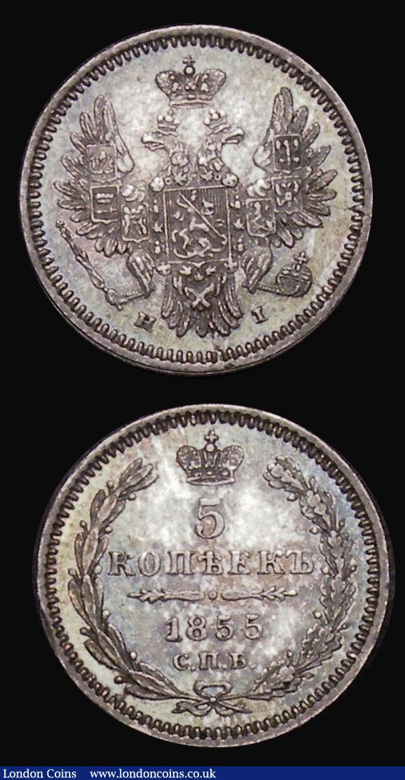 London Coins : A176 : Lot 1018 : Russia (2) Five Kopeks (2) 1855 C&Pi;Б HI C#163 NEF, 1856 C&Pi;Б ФБ C#163 About EF and lustrous ...