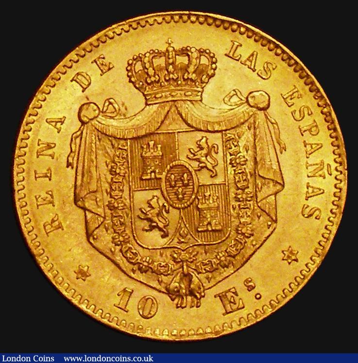 London Coins : A176 : Lot 1043 : Spain Ten Escudos Gold 1868 (Year 68) Madrid Mint - Mintmark 6-pointed star, KM#636.1, NEF/EF