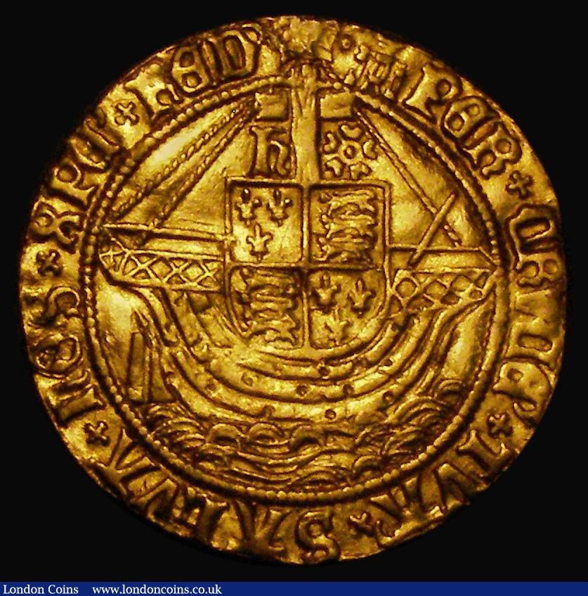 London Coins : A176 : Lot 1121 : Angel Henry VIII First Coinage S.2265, North 1760,  mintmark Castle, with pellet before on both side...