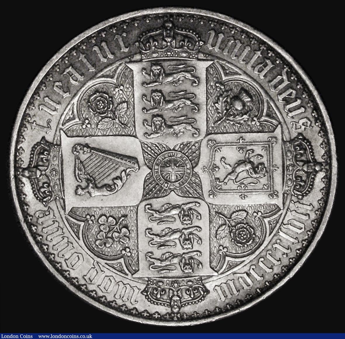 London Coins : A176 : Lot 1187 : Crown 1847 Gothic UNDECIMO ESC 288, Bull 2571 EF the obverse with some hairlines and contact marks u...