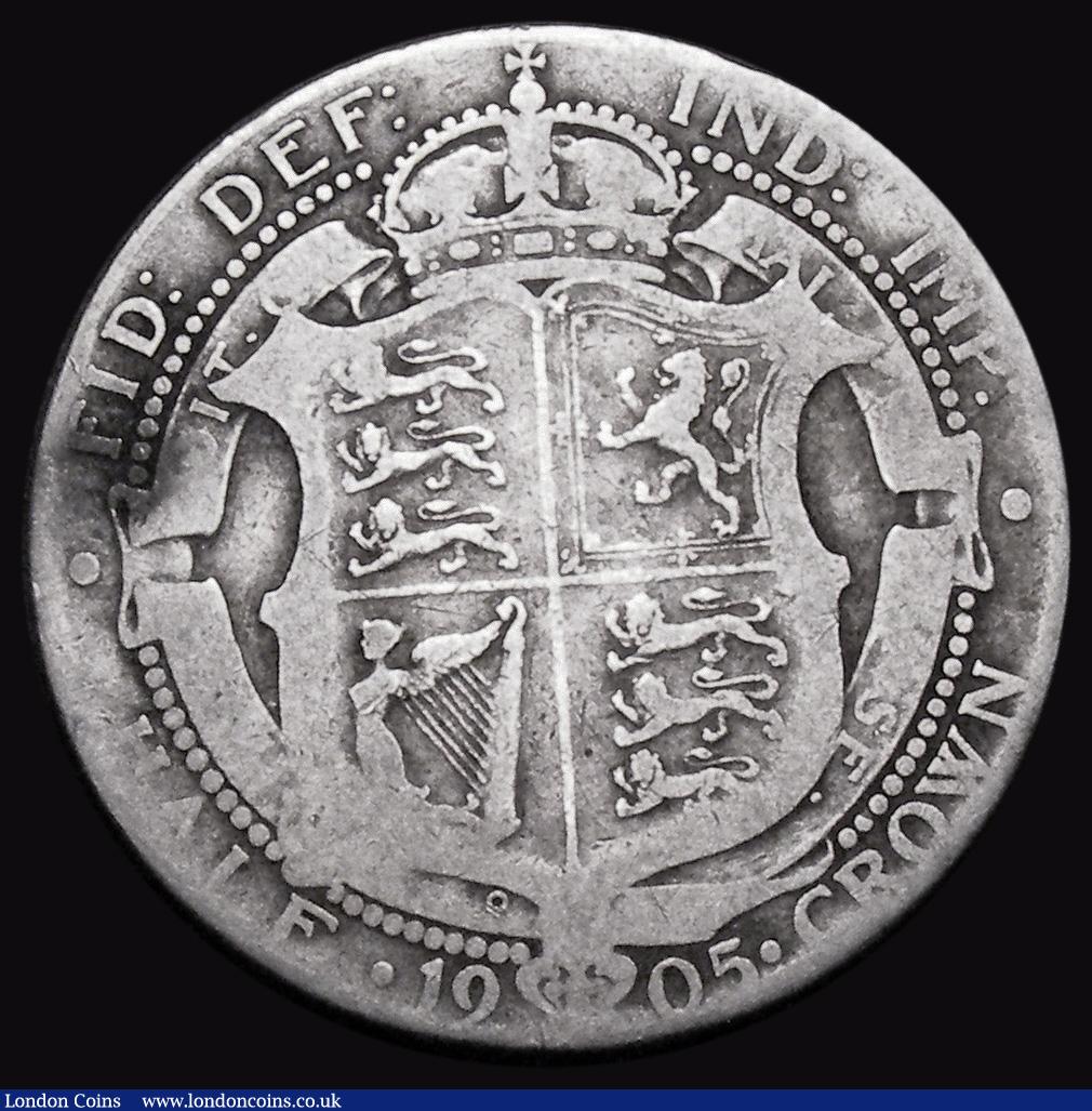 London Coins : A176 : Lot 1539 : Halfcrown 1905 ESC 750, Bull 3571 NVG with some wear on BRITT and HALF, the key date in the Edward V...