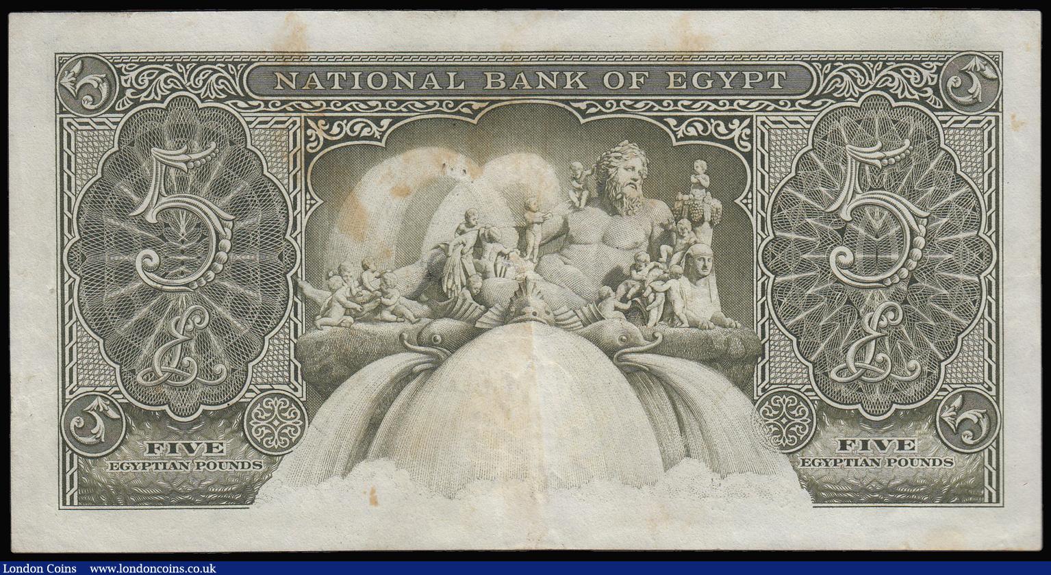 London Coins : A176 : Lot 160 : Egypt Five Pounds 1952 issue Pick 31 very low serial number 000045 EF or better with some staining o...