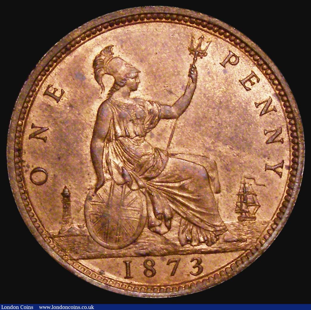 London Coins : A176 : Lot 1652 : Penny 1873 Freeman 64 dies 6+G, UNC, the reverse very near so with light cabinet friction, the obver...