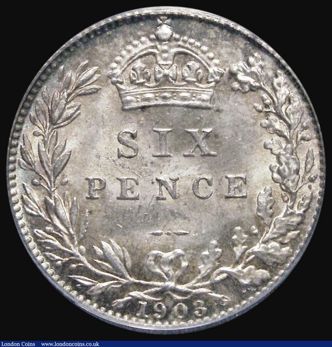 London Coins : A176 : Lot 1774 : Sixpence 1903 ESC 1787 Unc original brilliance with peripheral orange gold toning and graded 82 by C...