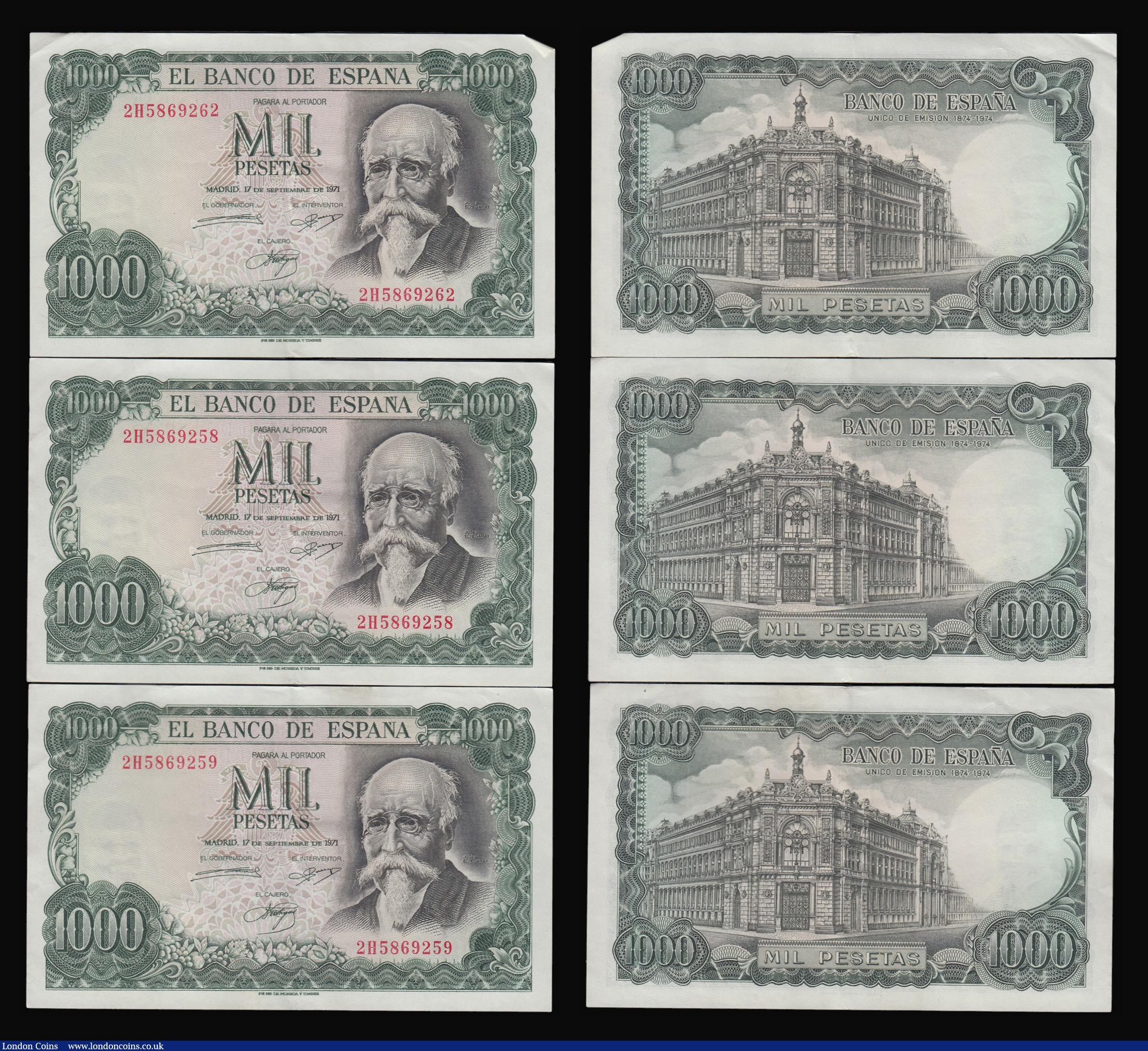 London Coins : A176 : Lot 211 : Spain 1,000 Pesetas (7) 29.11.1957 (4) one VG the others EF with two of these being consecutives, 17...