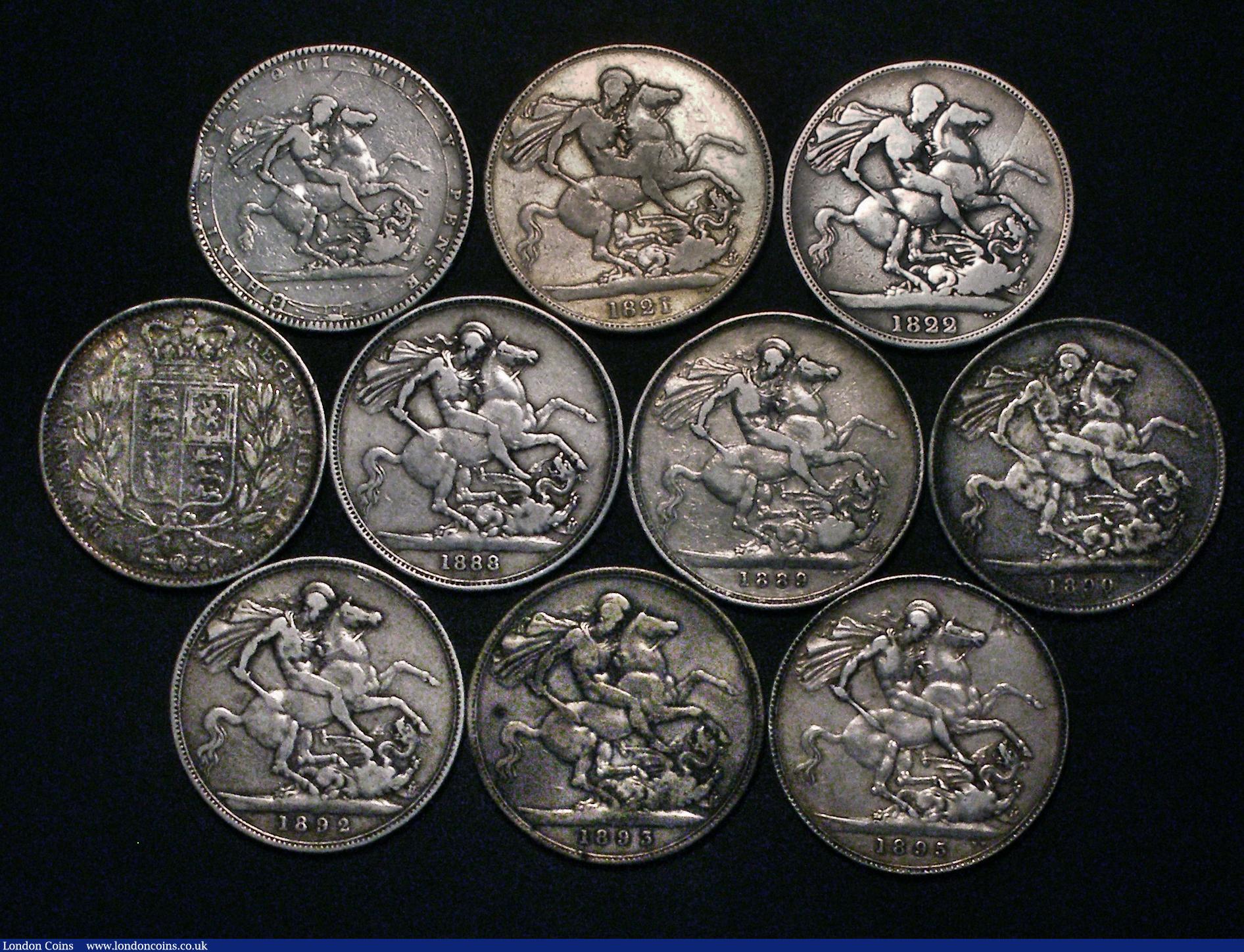 London Coins : A176 : Lot 2265 : Crowns (10) 1819 LIX, 1821 Ex-Swivel Mount, 1822 TERTIO, 1845 Cinquefoil stops, 1888, 1889, 1890, 18...