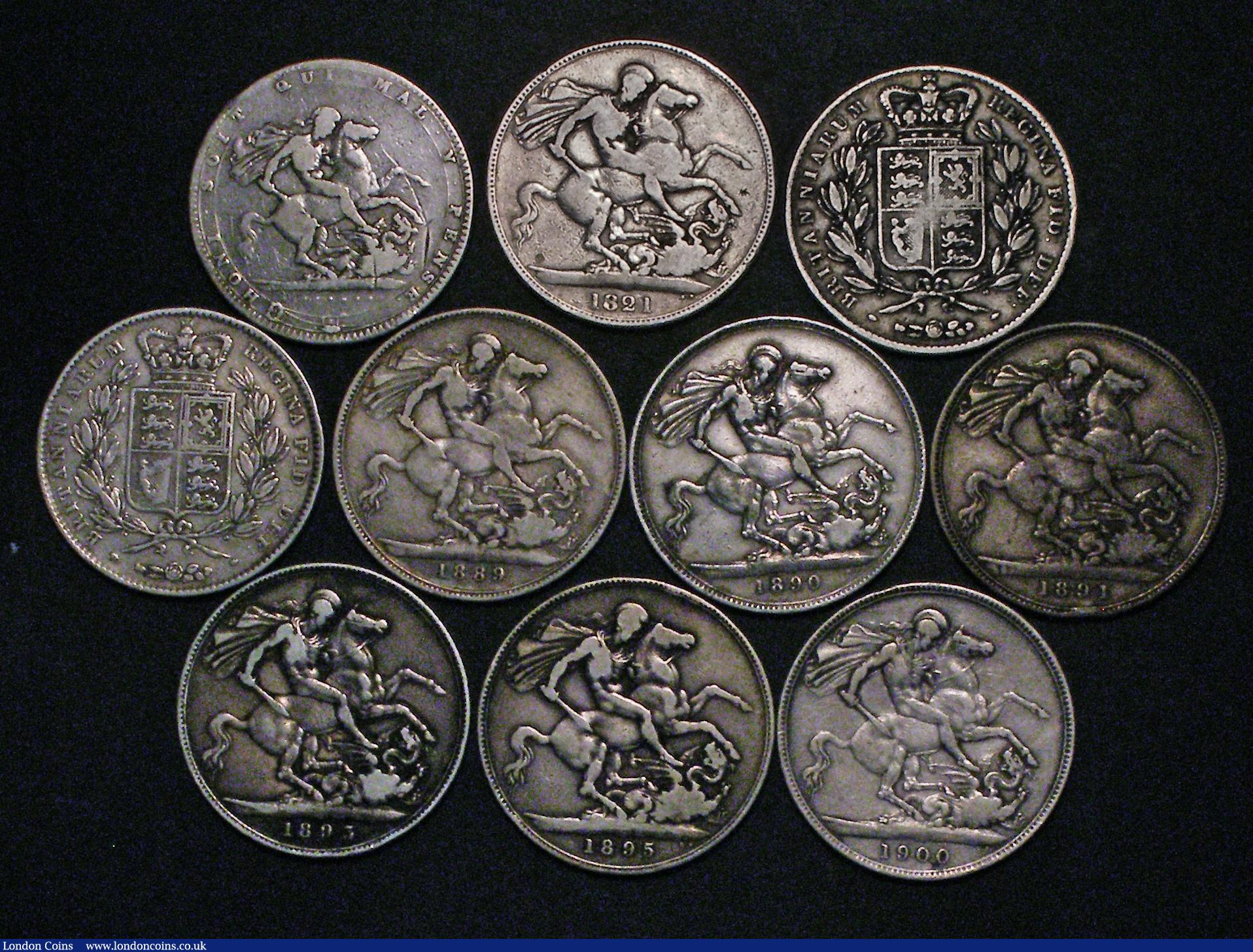 London Coins : A176 : Lot 2266 : Crowns (10) 1819 LIX, 1821, 1844 Star Stops, 1845 Cinquefoil Stops, 1889, 1890, 1891, 1893 LVI, 1895...