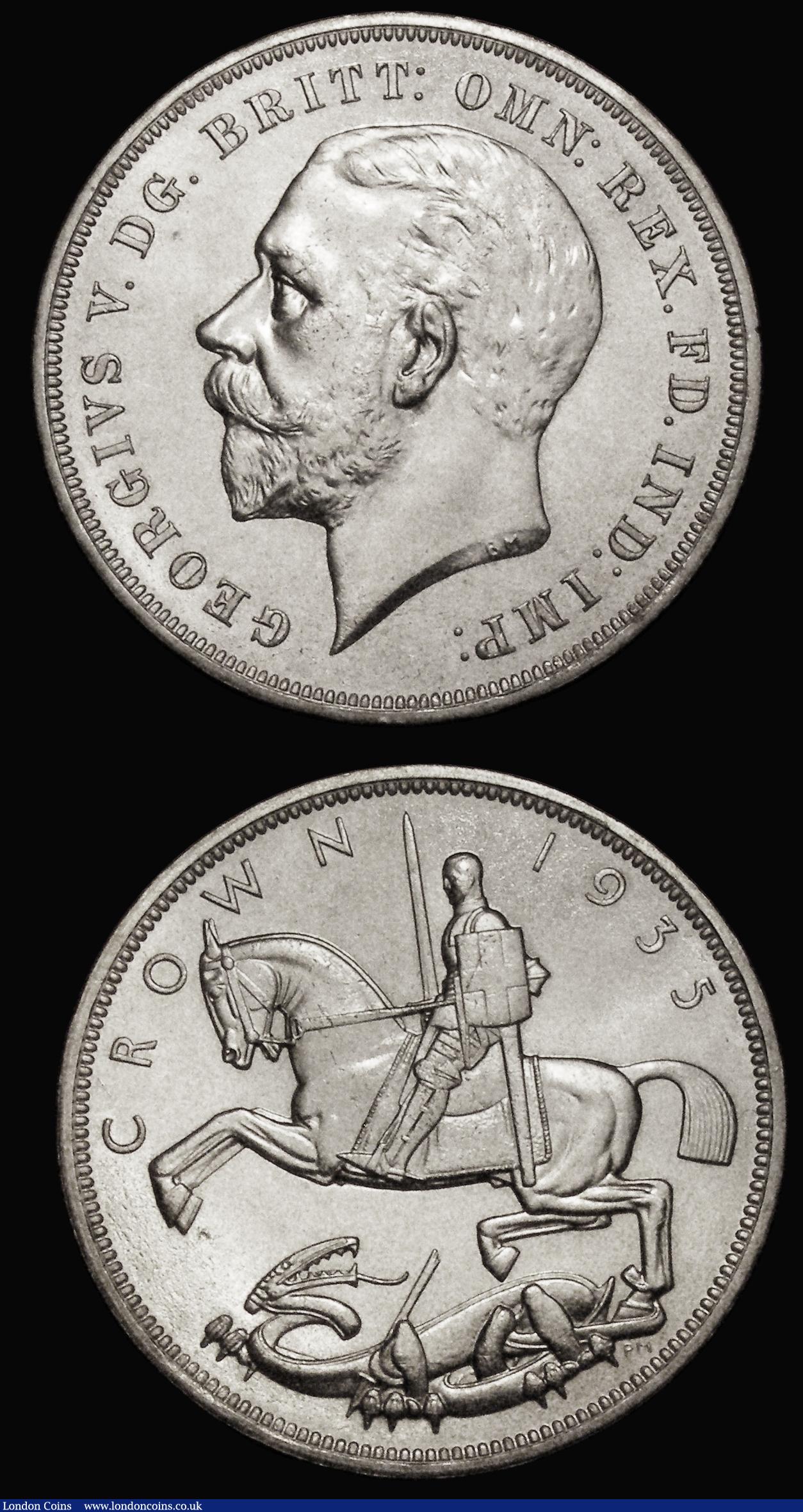 London Coins : A176 : Lot 2276 : Crowns 1935 (3) Specimen issues, ESC 376, Bull 3652, UNC and lustrous, one with a few light contact ...